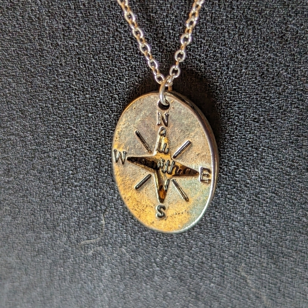Compass Two pendant necklace, and encouraging saying metal color